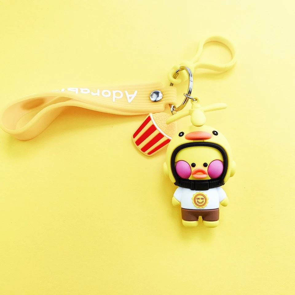 Kawaii Duck Keychain with Motorcycle Helmet
