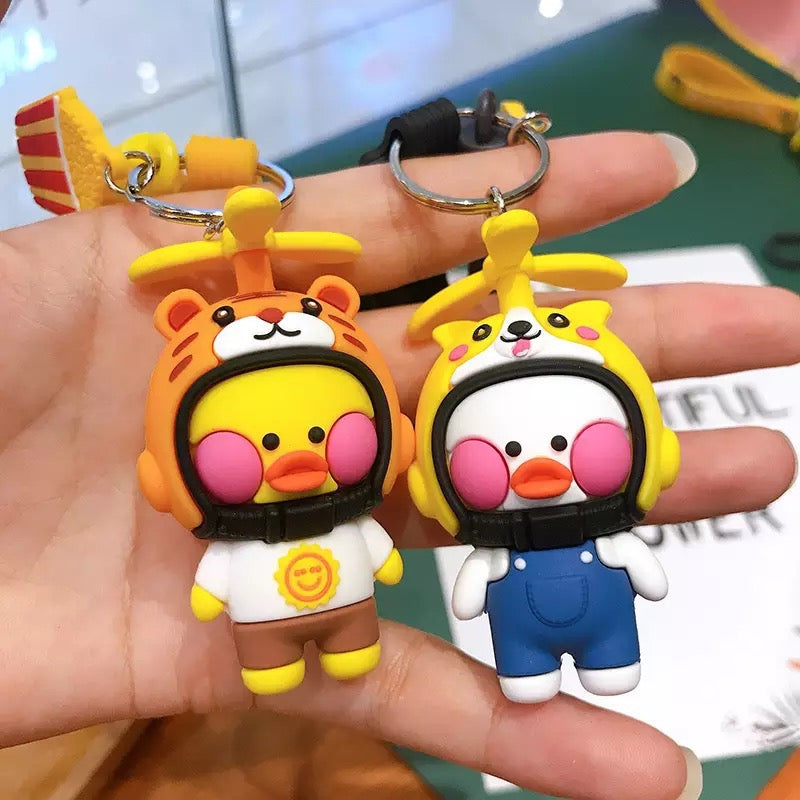 Duck with Tiger Helmet Keychain