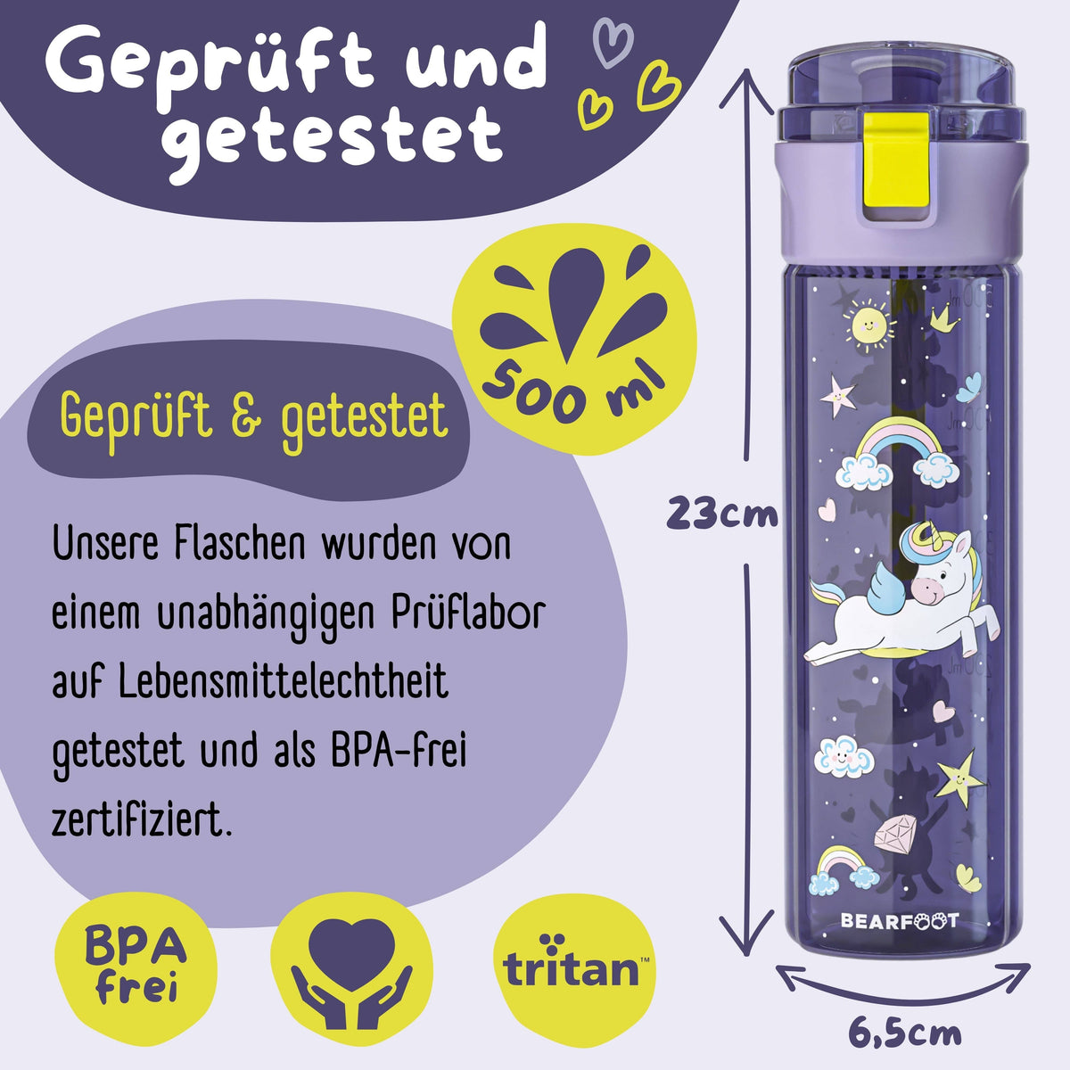 Kids' water bottle, 500ml, lightweight water bottle - Unicorn