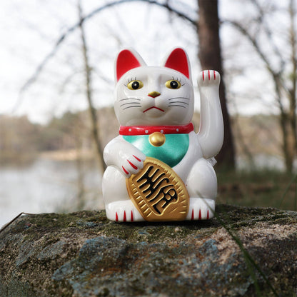 Solar Lucky Cat White 10.5 cm