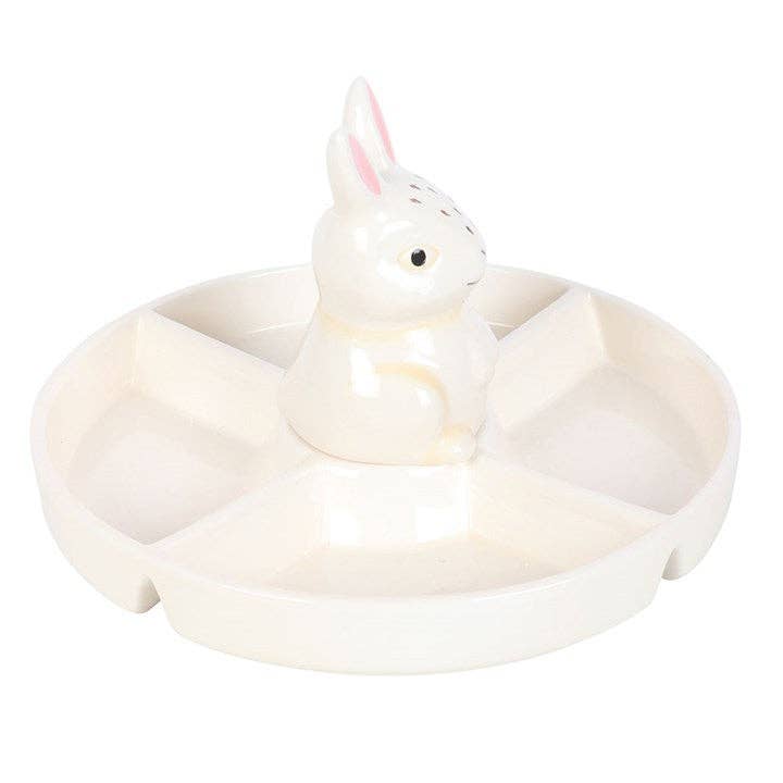 Snack serving dish with dip compartment and Easter bunny design