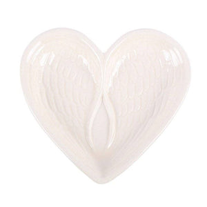 Coupelle à bijoux en forme de cœur avec aile d'ange blanc cassé
