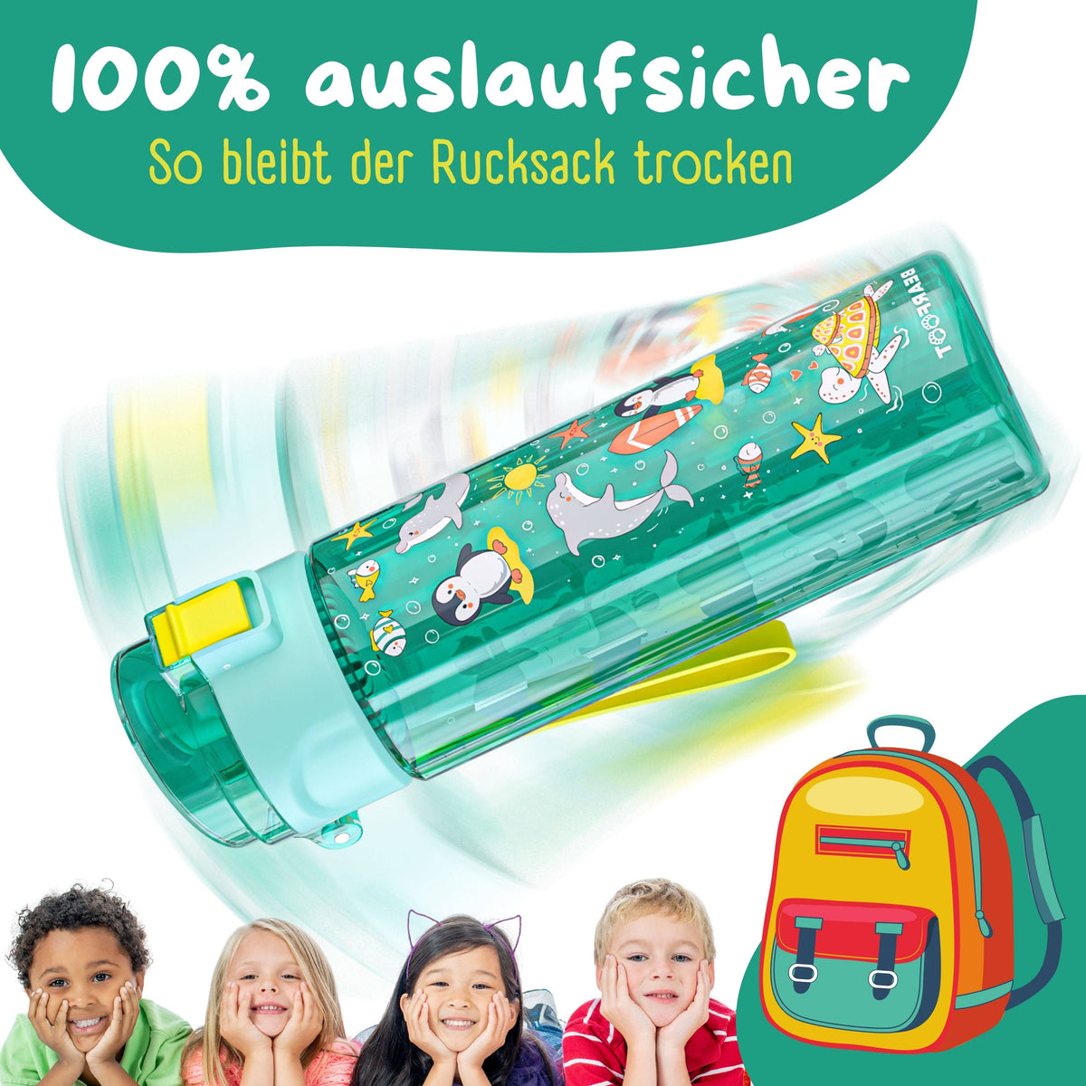 Children's water bottle, 500ml, lightweight - Ocean mint