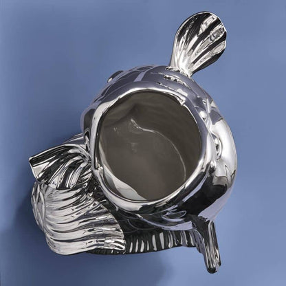 Blubb Vis Sculptuur/Vaas, zilverkleurig aardewerk