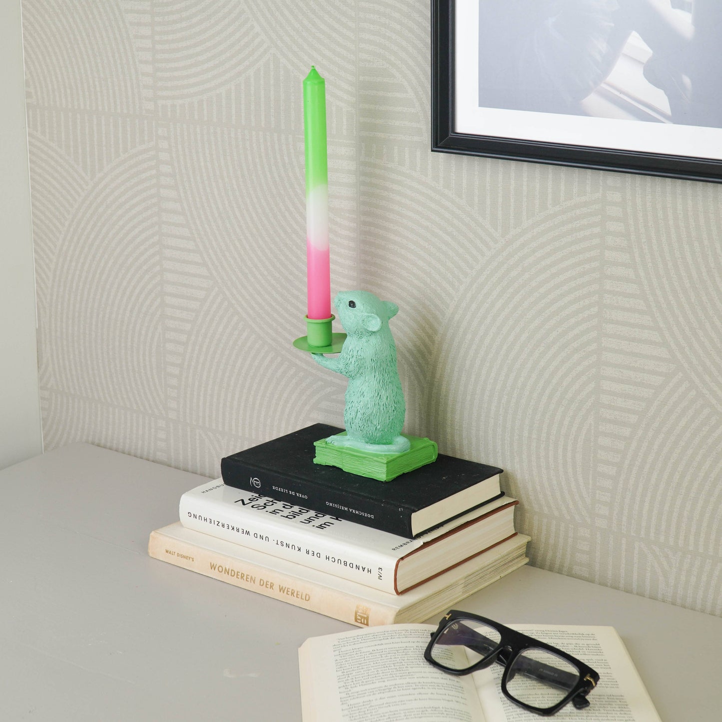 Candle holder - Mouse - Polyresin - Mint/Green - 8x10x17cm