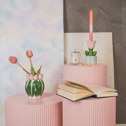 Vase Tulipes - Rose clair/Vert