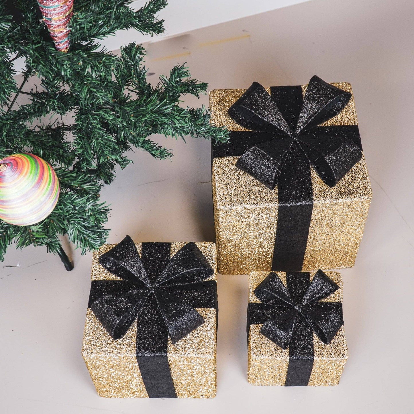 LED-kerstcadeau - S3 - Polystyreen - Goud/Zwart - 15/20/25 cm