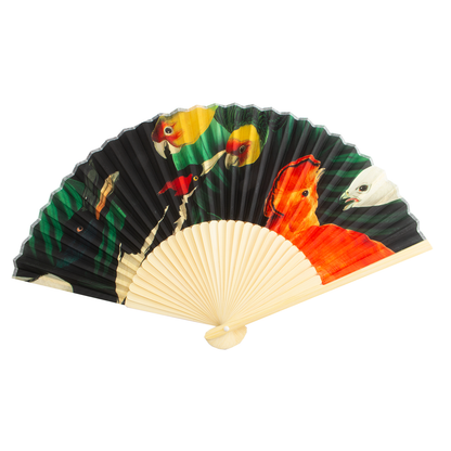 Bamboo fan with avian wildlife design