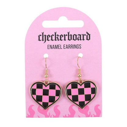 Checkered heart earrings