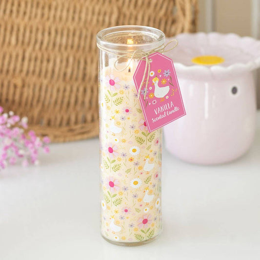 Bougie Tube Vanille à Motif Canards et Marguerites