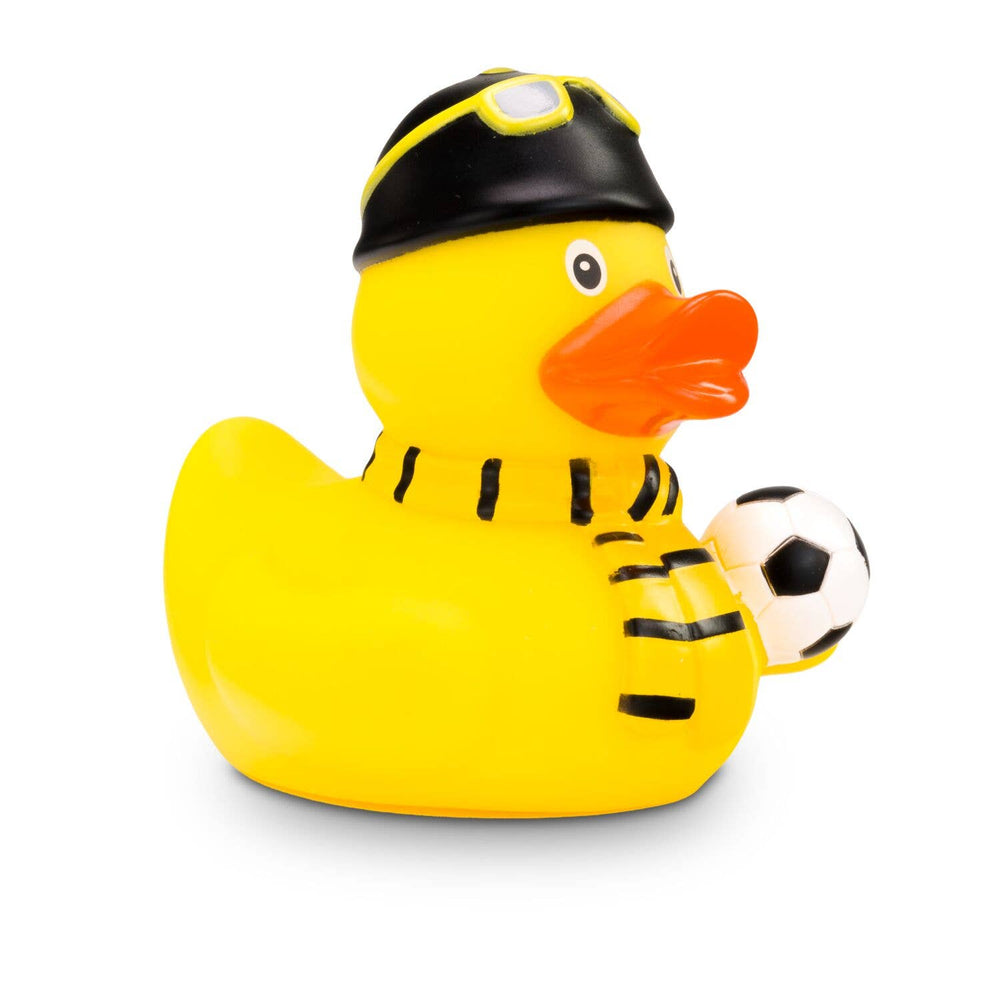 Zwart-gele supporter-eend
