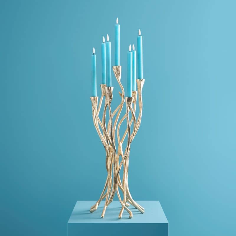 Roots kandelaar, goudkleurig aluminium, 25 x 22 x 63,5 cm