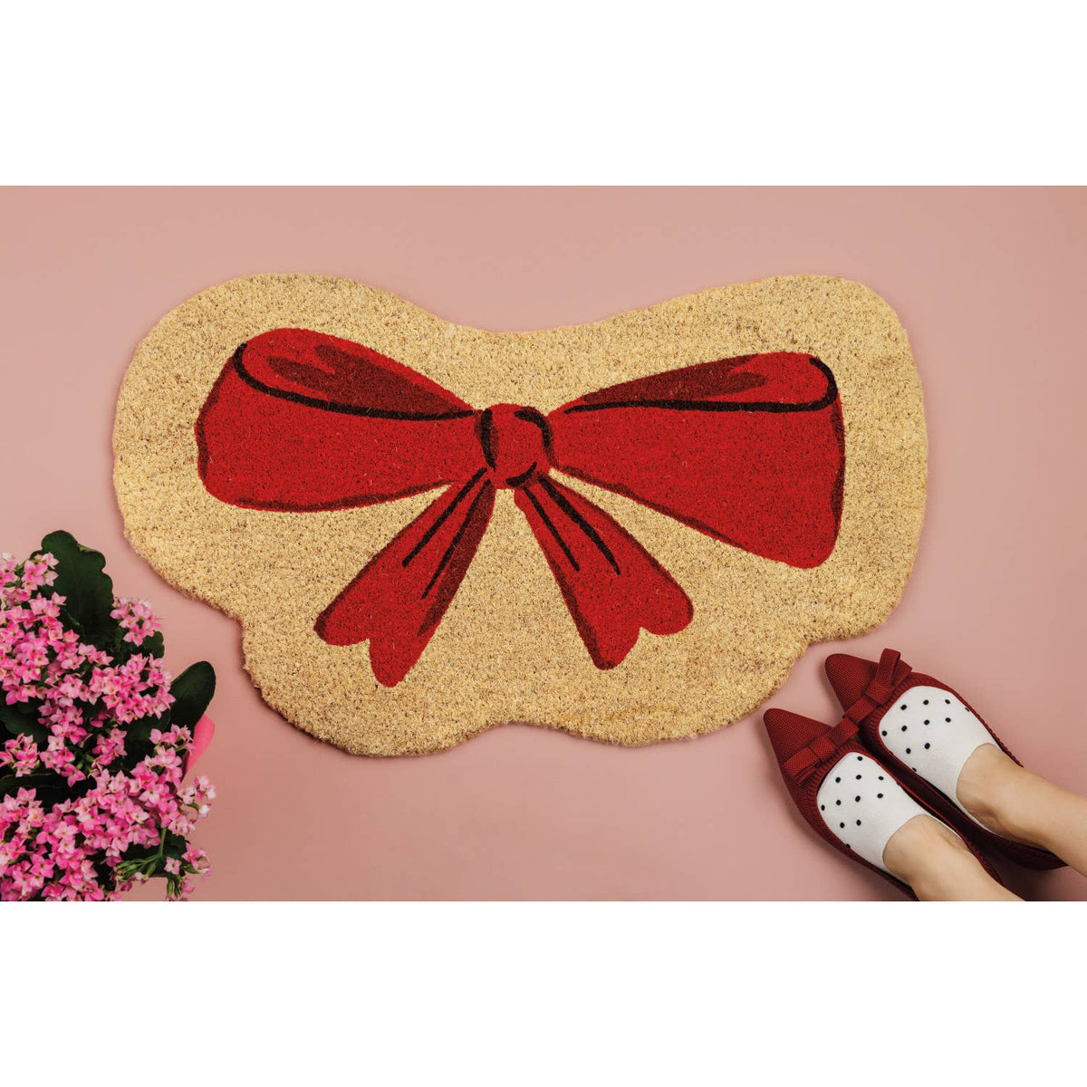 Coconut fiber doormat in the shape of a Bowtique Jubilee