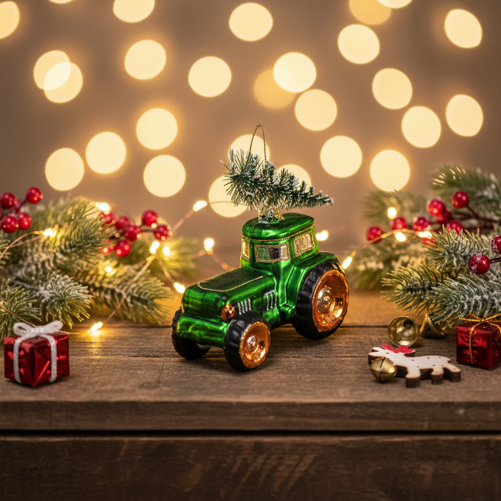 Groene tractor kerstbal