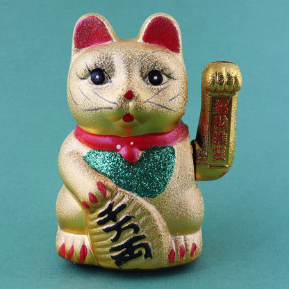 Maneki-neko lucky cat in the shape of a wave, ceramic, 17 cm, gold