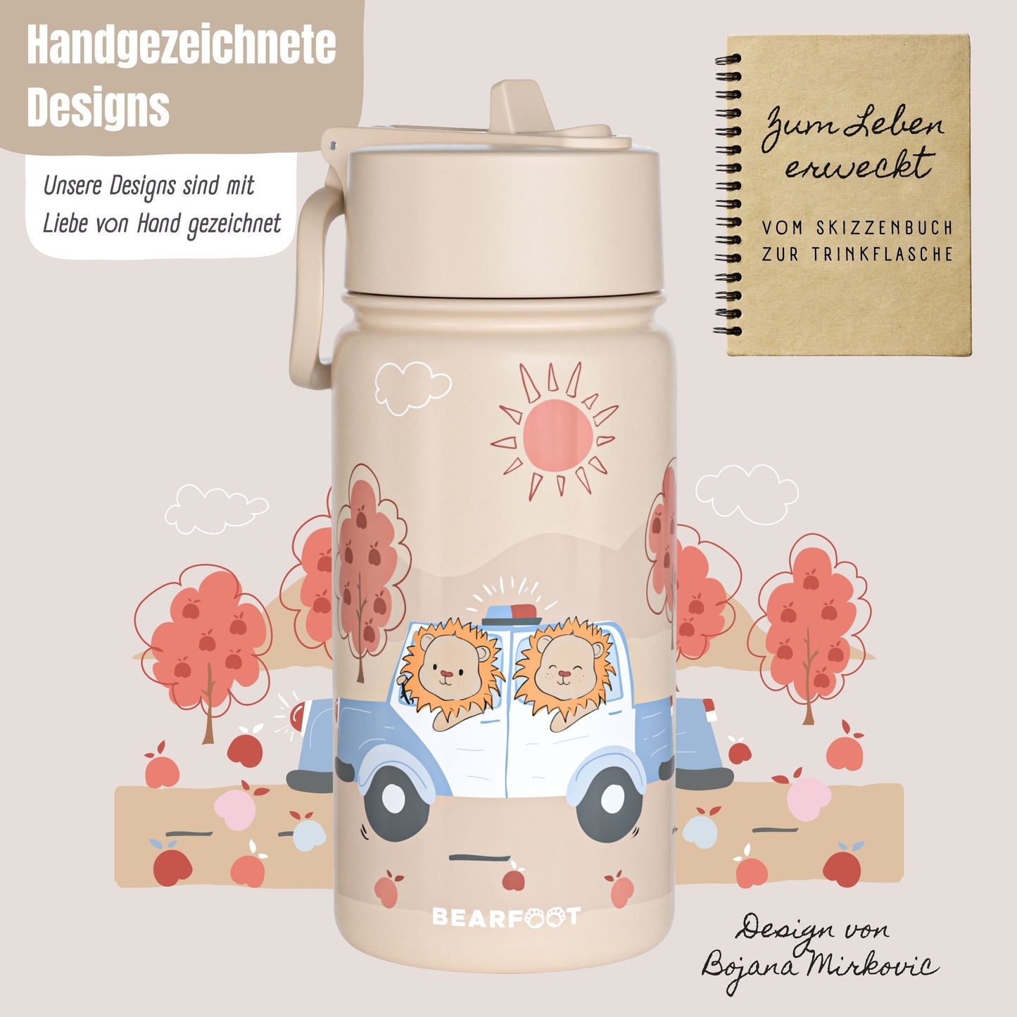 Thermo Kinder Trinkflasche Edelstahl - Polizei braun