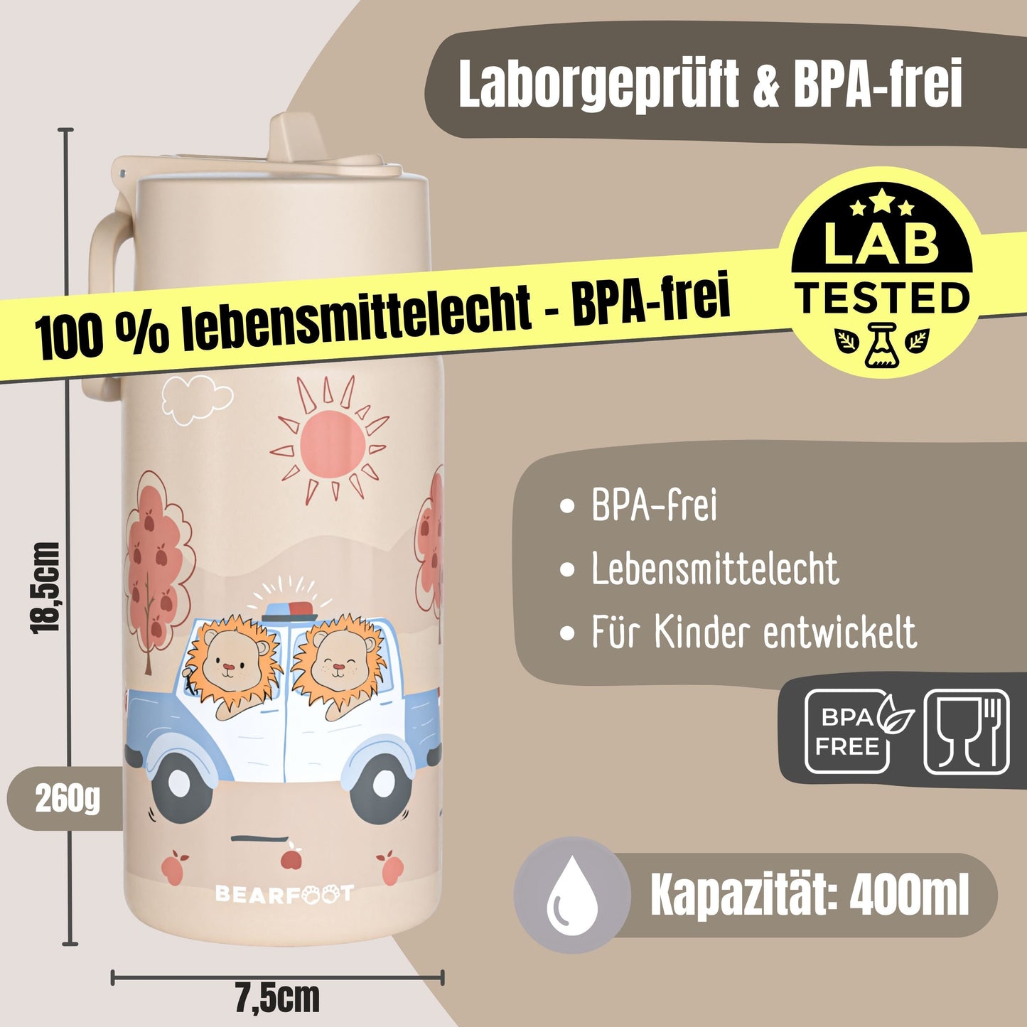 Thermo Kinder Trinkflasche Edelstahl - Polizei braun