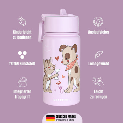 Thermo Kids Stainless Steel Water Bottle - Dog&Cat Purple