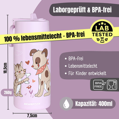 Thermo Kids Stainless Steel Water Bottle - Dog&Cat Purple