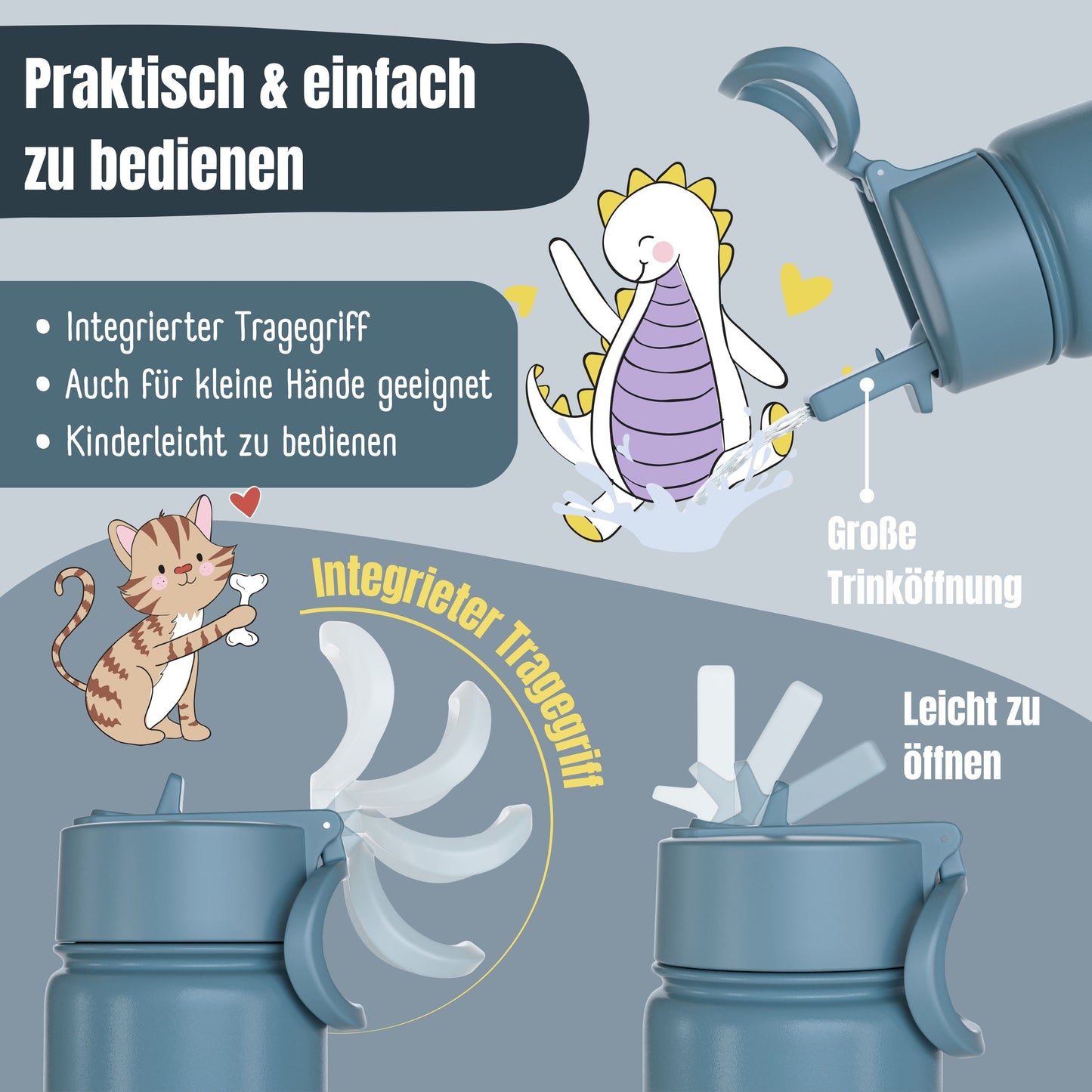 Thermo Kinder Trinkflasche Edelstahl - Sticker lila