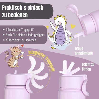 Thermo Kinder Trinkflasche Edelstahl - Sticker lila