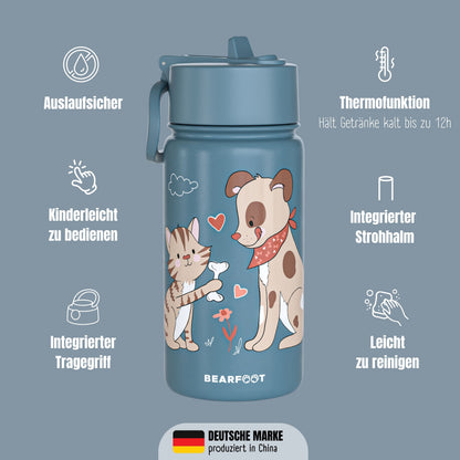 Thermo Kids Water Bottle Stainless Steel - Dog & Cat blue