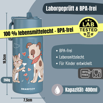 Thermo Kids Water Bottle Stainless Steel - Dog & Cat blue