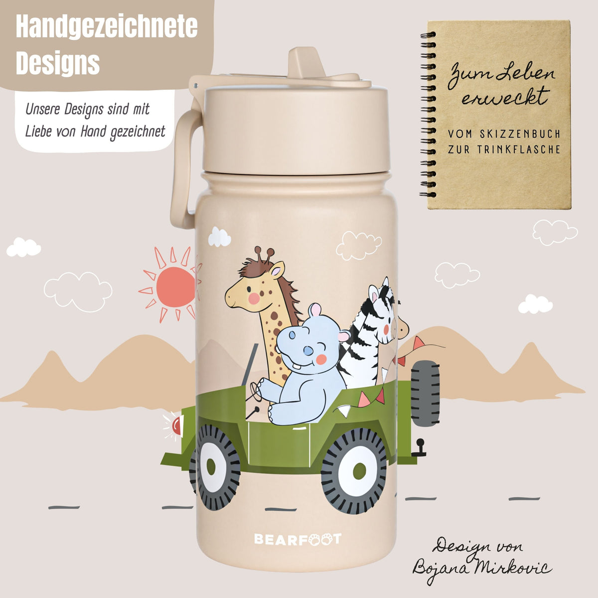 Thermo Kids' Stainless Steel Water Bottle - Safari Brown