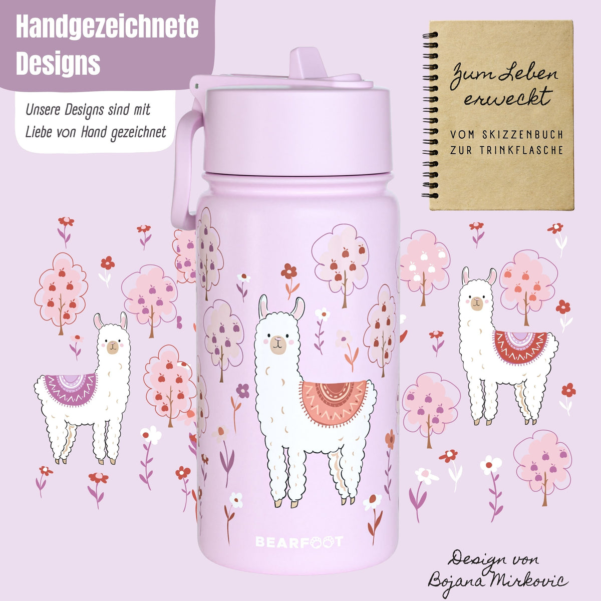 Thermo Kids Water Bottle Stainless Steel - Llama Purple