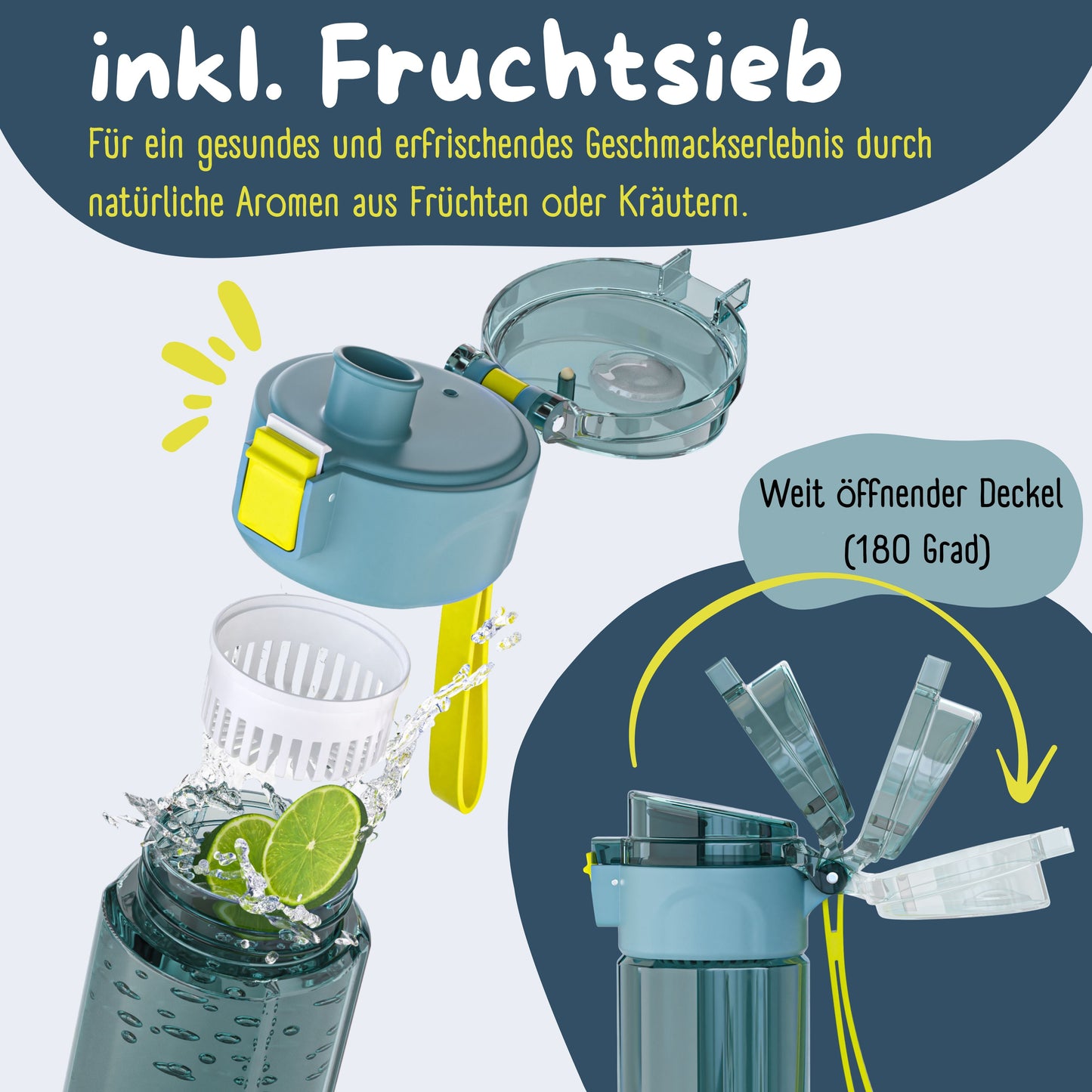 Trinkflasche Kinder, 500ml, leicht - Traktor-blau