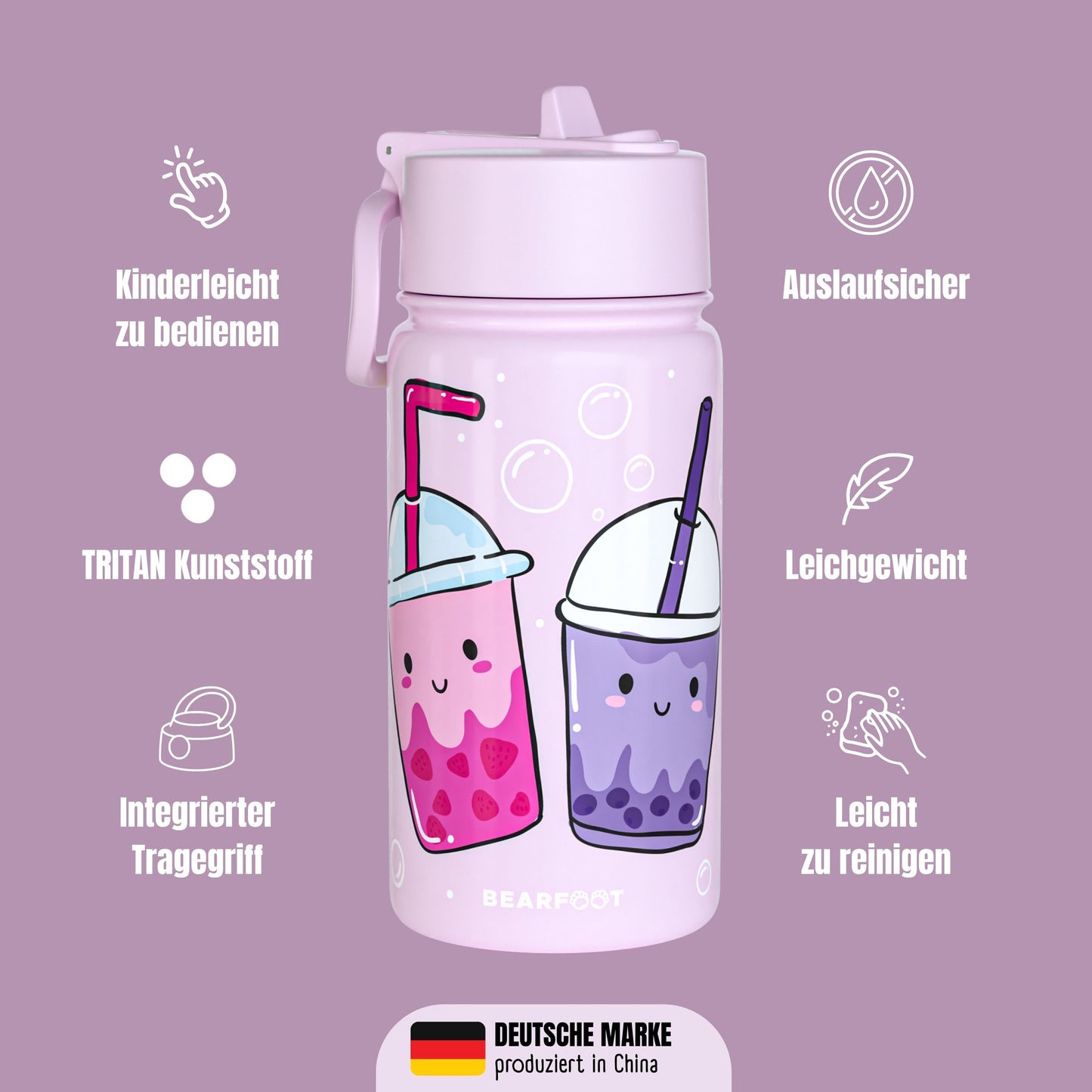 Thermo Kids Stainless Steel Water Bottle - BubbleTea Purple