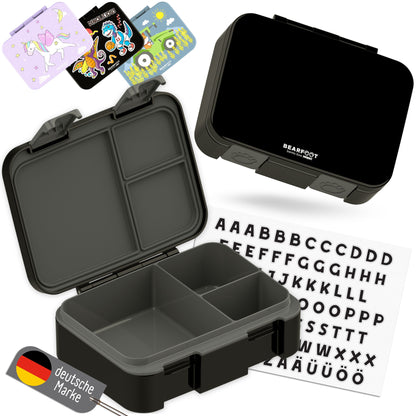 Lunchbox with compartments, lightweight & leak-proof - black