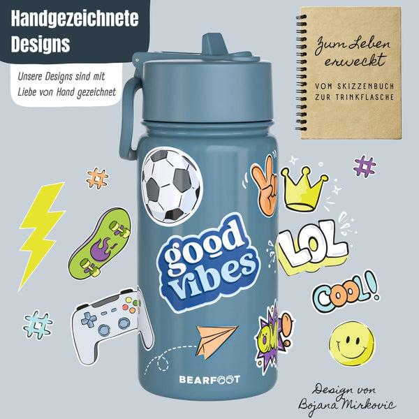Thermo Kids' Stainless Steel Water Bottle - Purple Sticker
