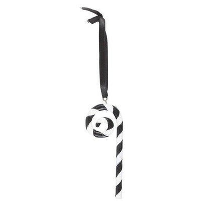 Gothic Christmas ornament in the shape of a black and white candy cane