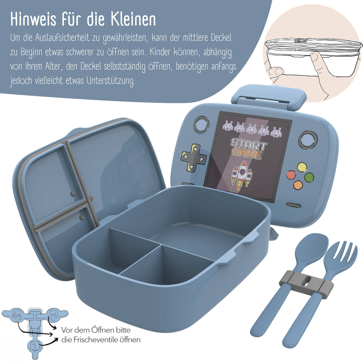 Kids lunch box with compartments, lightweight & leak-proof - Game