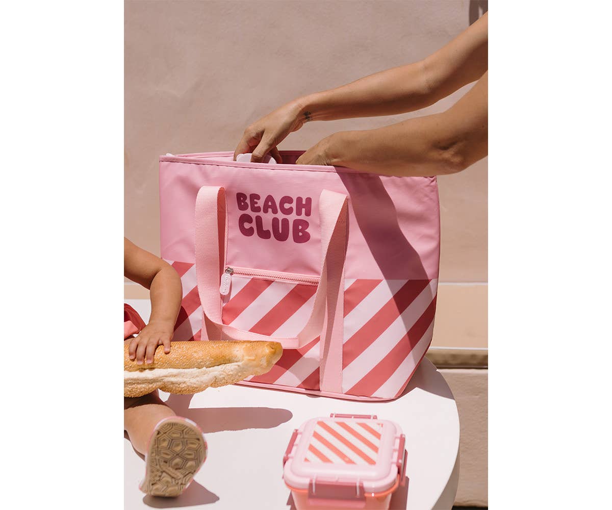 Bloom & Blush Striped Insulated Tote Bag