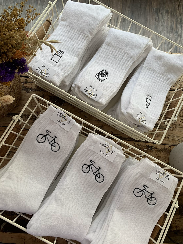 Chaussettes vélo Charles brodées à Mayence
