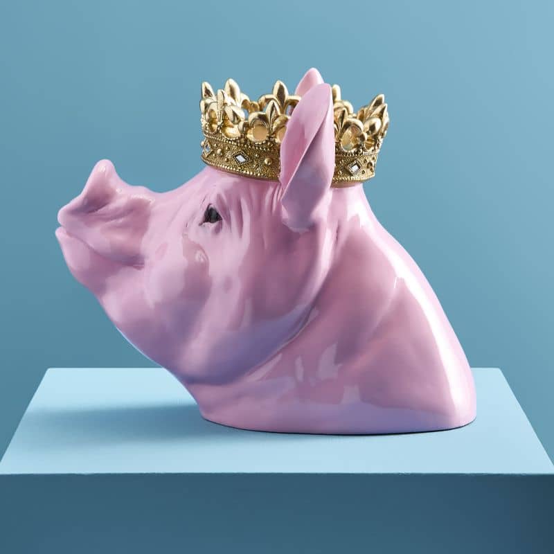 Porky Mr. Krone spaarpot, roze polyethyleen, 34 x 24 x 28 cm