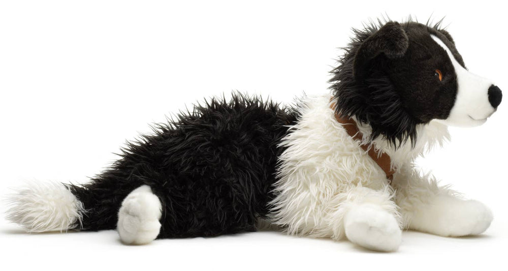 Grande Peluche Border Collie Couché avec Harnais Uni Toys – 64 cm