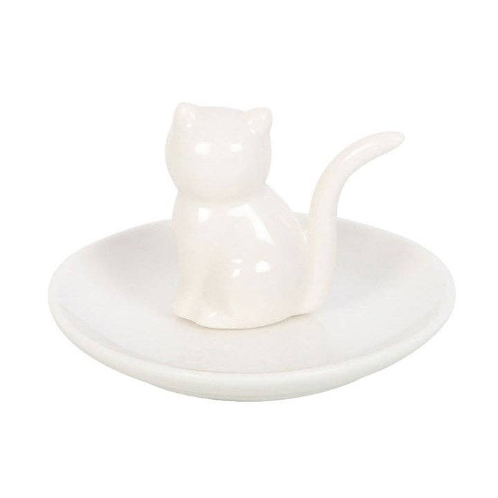 Trinket dish with a sitting white cat's face
