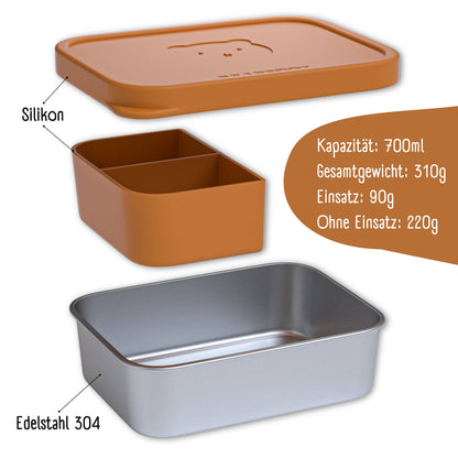 Kids' Stainless Steel Lunch Box with Silicone Insert - Brown
