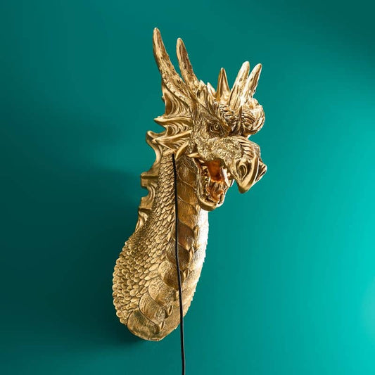 Wandlamp Dragon Drake, goudkleurig, 66 x 27 x 41 cm