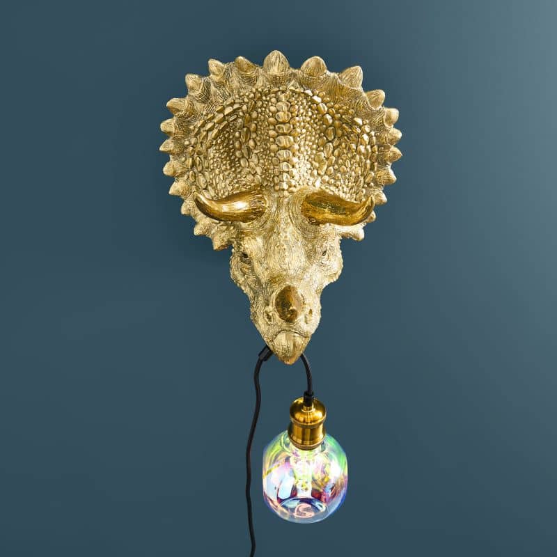 Triceratops Cera Gold wandlamp, hars, 31,5 x 28,5 cm