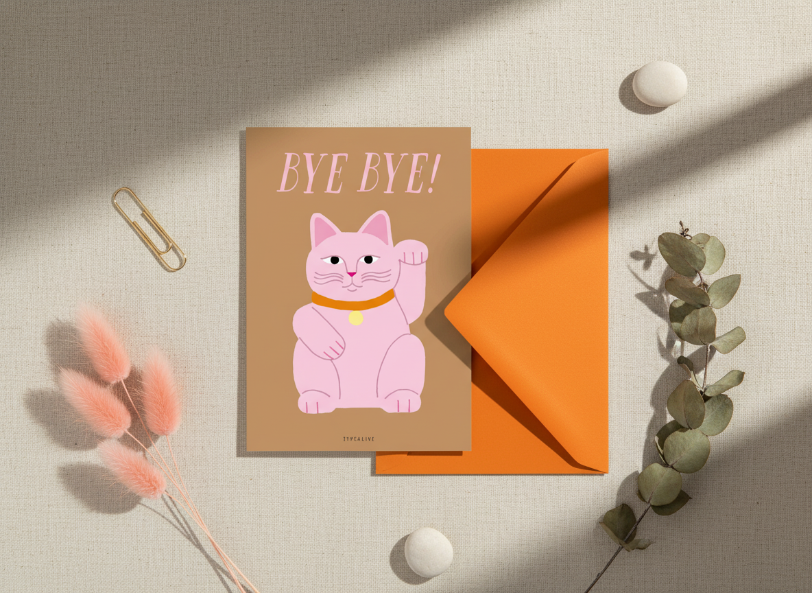 Greeting Card - Lucky Cat "Bye Bye"
