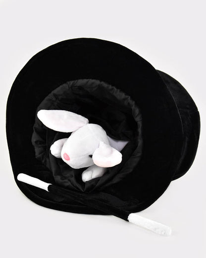 Chapeau de magicien avec lapin et baguette, taille ajustable