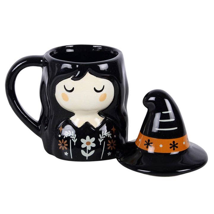Mug à couvercle Sorcière folklorique effrayante d'Halloween
