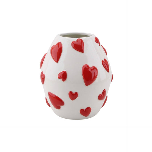 Hearts Flower Vase - White/Red
