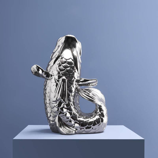 Blubb Vis Sculptuur/Vaas, zilverkleurig aardewerk