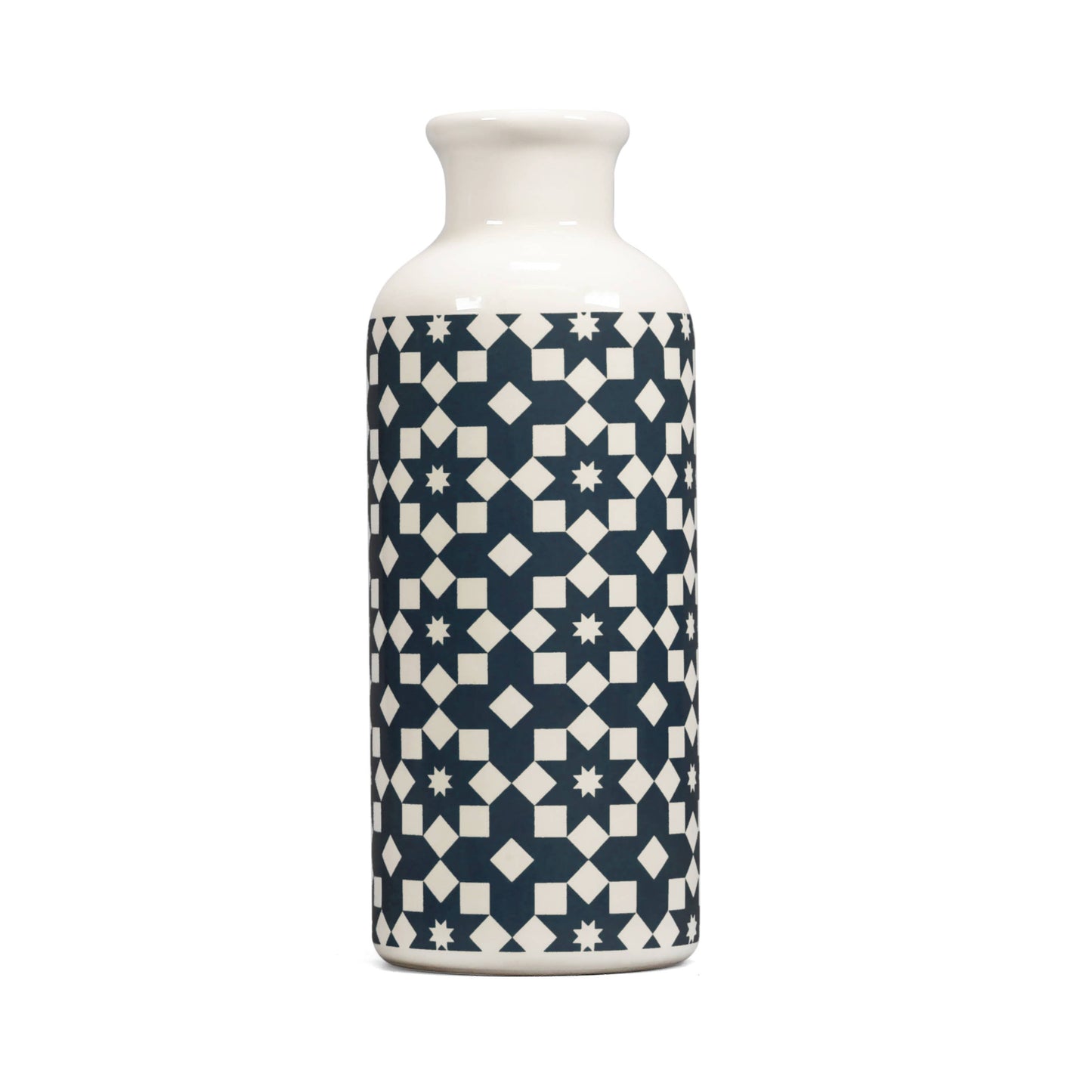 Keramische vaas, design, donkerblauw, grijs