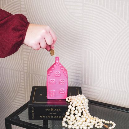 Ornement - Tirelire - Maison - Céramique - Rose Néon - 7x7x13cm